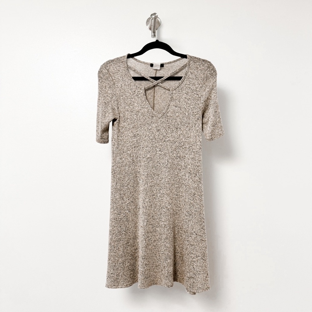 First Love Cut Out Detail Neckline Winter Spring Chic Mini‎ Dress Heather Tan